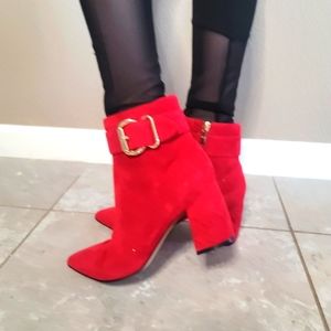 Marc Fisher 8 1/2  M Red Velvet Boots gold  NWT